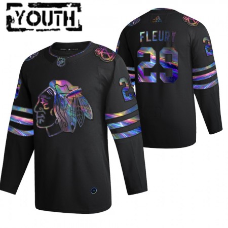 Chicago Blackhawks Marc-Andre Fleury 29 2021-22 Iriserend holografisch Zwart Authentic Shirt - Kinderen